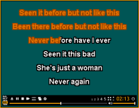 A typical karaoke track as it would appear in Karaoke Builder Player, or on a karaoke CD+G machine.